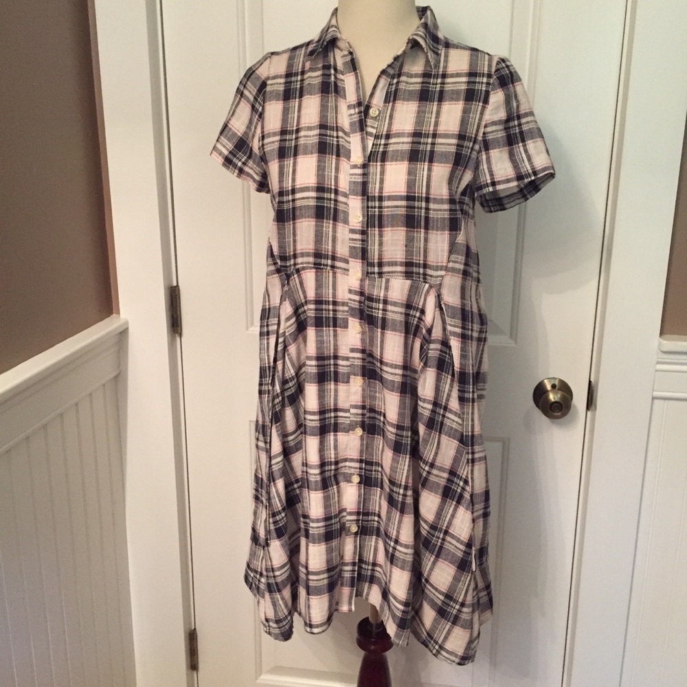 11•1•TYLHO ANTHROPOLOGIE DRESS BLACK WHITE PLAID SHIRT STYLE Size XS